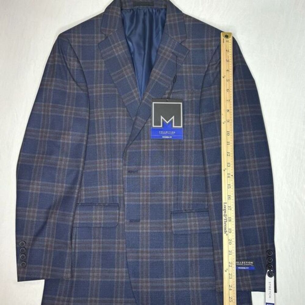 Men's Collection By Michael Strahan Sport Coat‎ Modern Fit Blue Plaid Sz 38 Reg